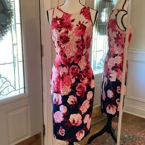 Enfocus Studio Pink and Navy Floral Midi Dress